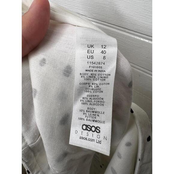 ASOS Womens Skirt Size US 8 White Black Dot Mini Straight Slit Playful - Picture 7 of 9